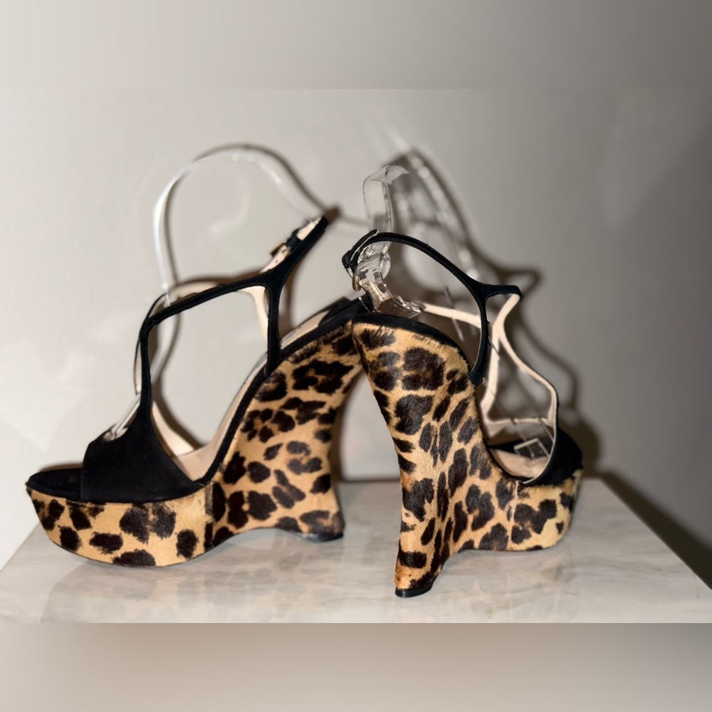 Prada  Leopard Print Wedge Sandals